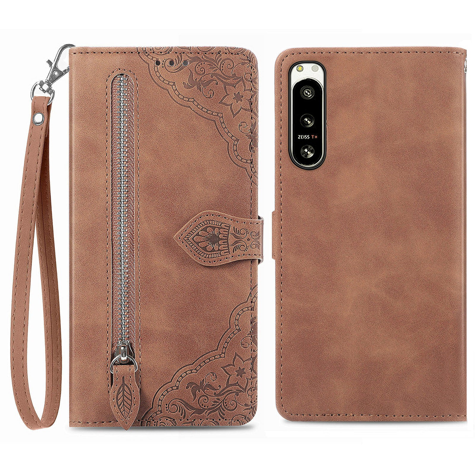 For Sony Xperia 5 IV 5G Flower Imprinted Pattern PU Leather Drop-proof Phone Cover Zipper Pocket Protective Flip Phone Case with Wallet Stand For Sony Xperia 5 IV 5G Flower Imprinted Pattern PU Leather Drop-proof Phone Cover Zipper Pocket Protective Flip Phone Case with Wallet Stand